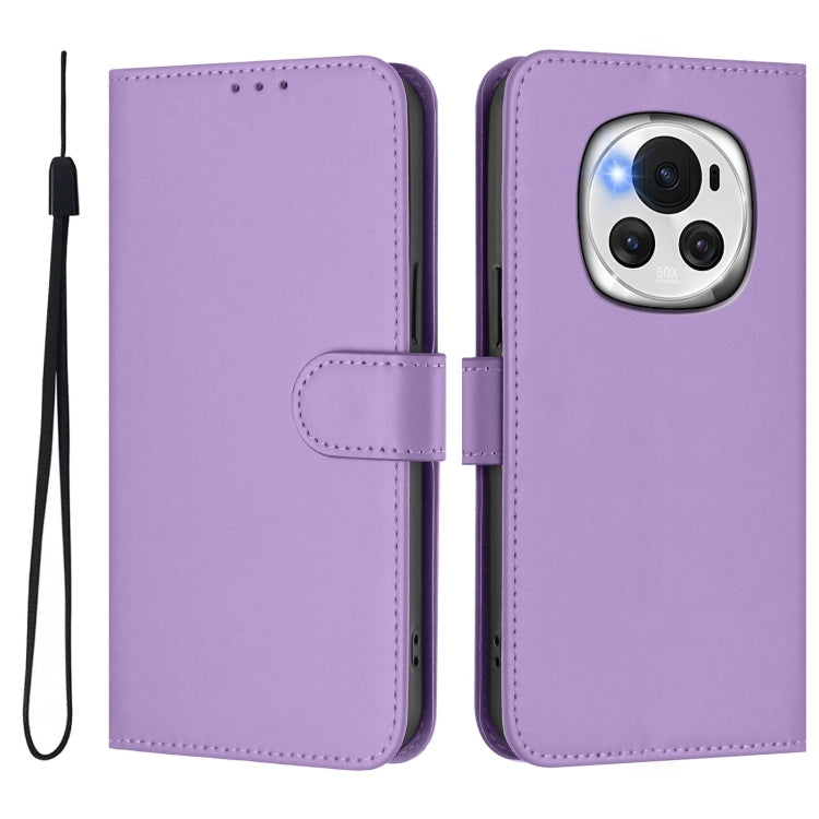 For Honor Magic6 Skin Feel Solid Color Leather Phone Case with Lanyard