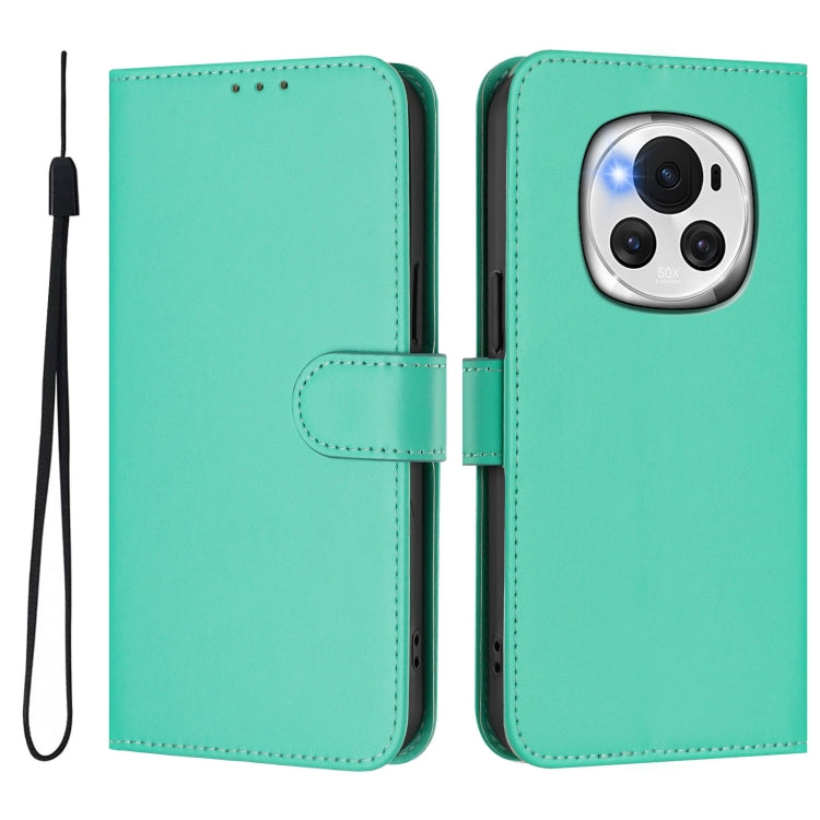 For Honor Magic6 Skin Feel Solid Color Leather Phone Case with Lanyard