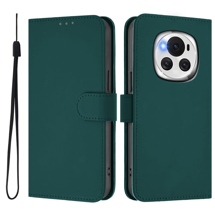 For Honor Magic6 Skin Feel Solid Color Leather Phone Case with Lanyard