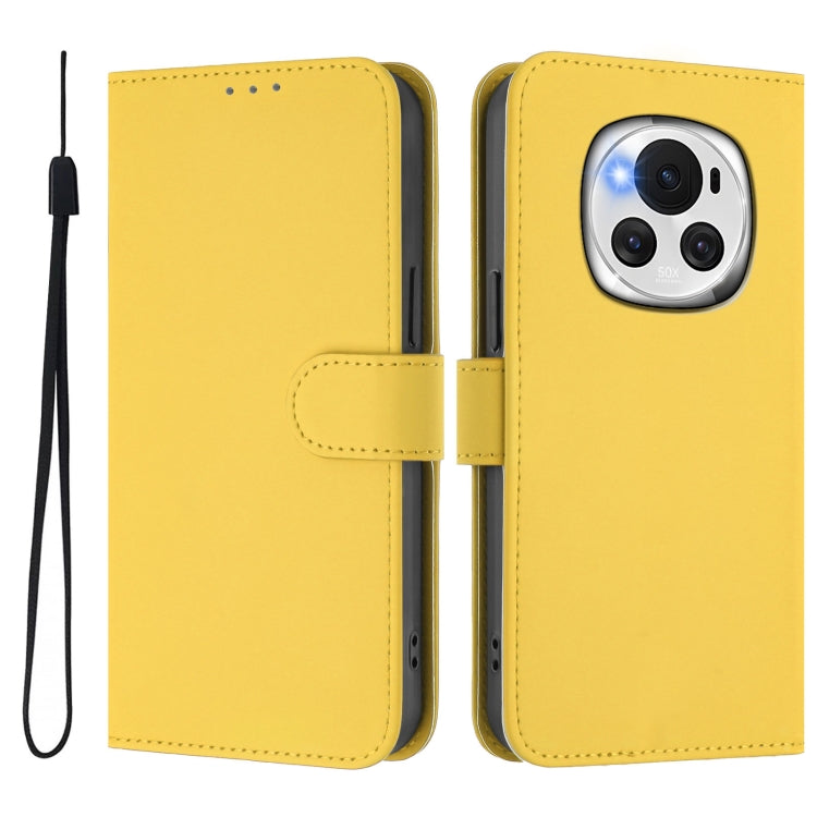 For Honor Magic6 Skin Feel Solid Color Leather Phone Case with Lanyard