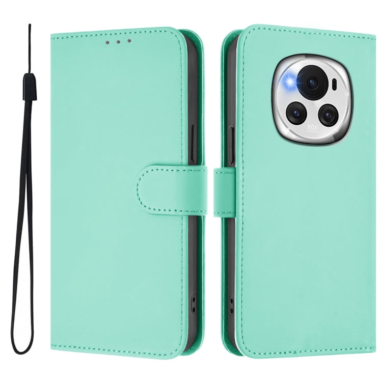 For Honor Magic6 Skin Feel Solid Color Leather Phone Case with Lanyard
