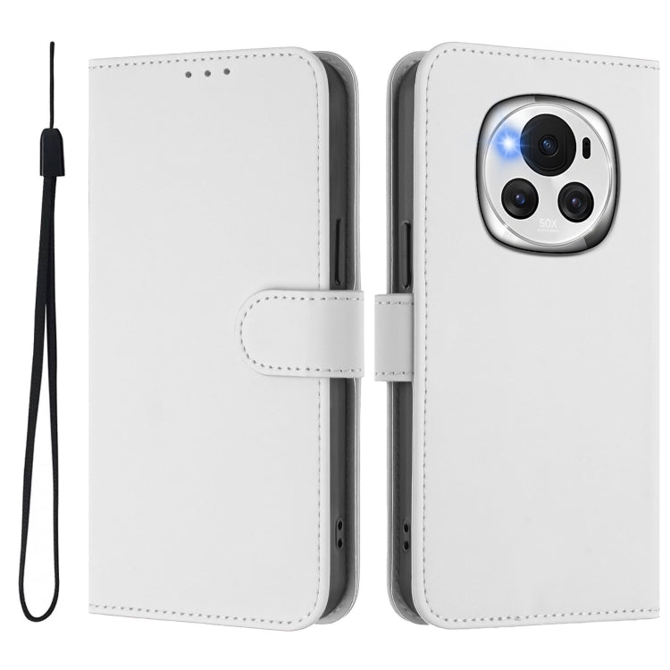 For Honor Magic6 Skin Feel Solid Color Leather Phone Case with Lanyard