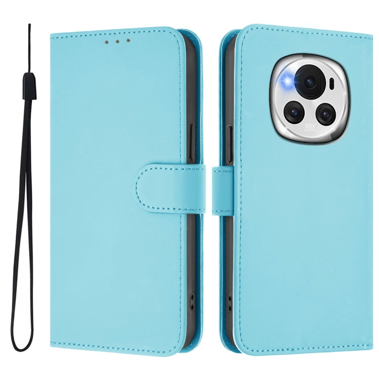 For Honor Magic6 Skin Feel Solid Color Leather Phone Case with Lanyard