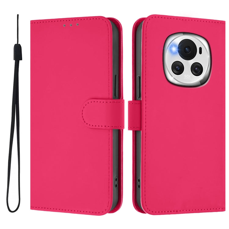 For Honor Magic6 Skin Feel Solid Color Leather Phone Case with Lanyard