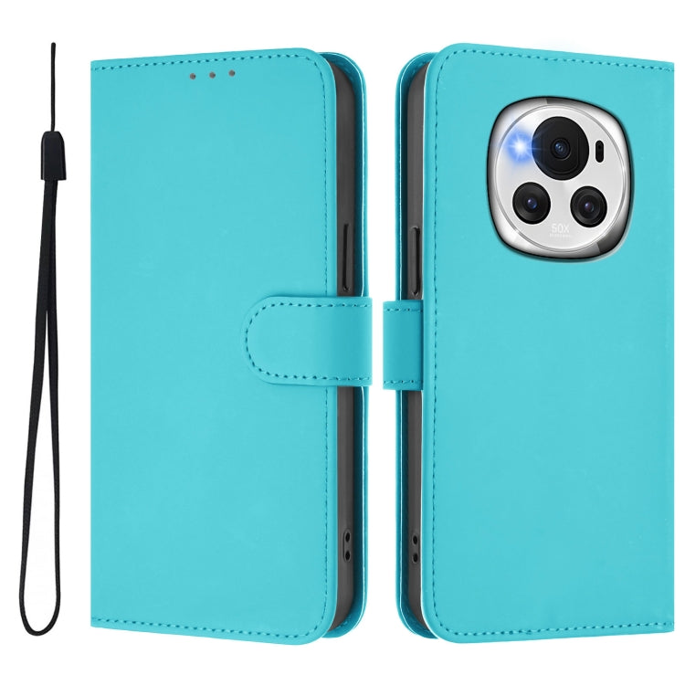For Honor Magic6 Skin Feel Solid Color Leather Phone Case with Lanyard