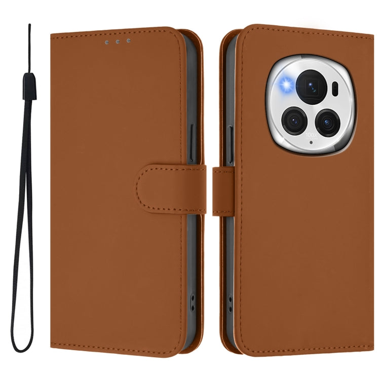 For Honor Magic6 Pro Skin Feel Solid Color Leather Phone Case with Lanyard