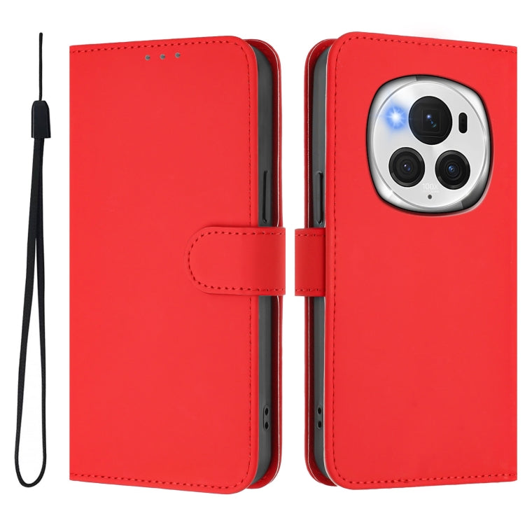 For Honor Magic6 Pro Skin Feel Solid Color Leather Phone Case with Lanyard