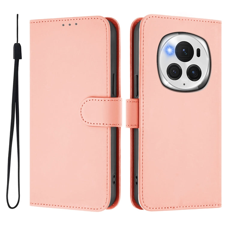 For Honor Magic6 Pro Skin Feel Solid Color Leather Phone Case with Lanyard