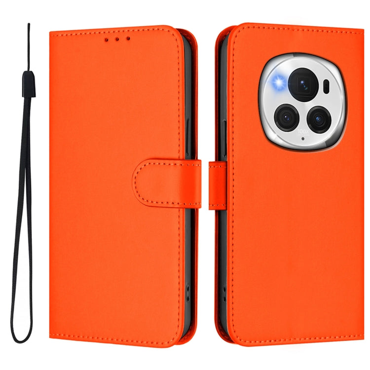 For Honor Magic6 Pro Skin Feel Solid Color Leather Phone Case with Lanyard