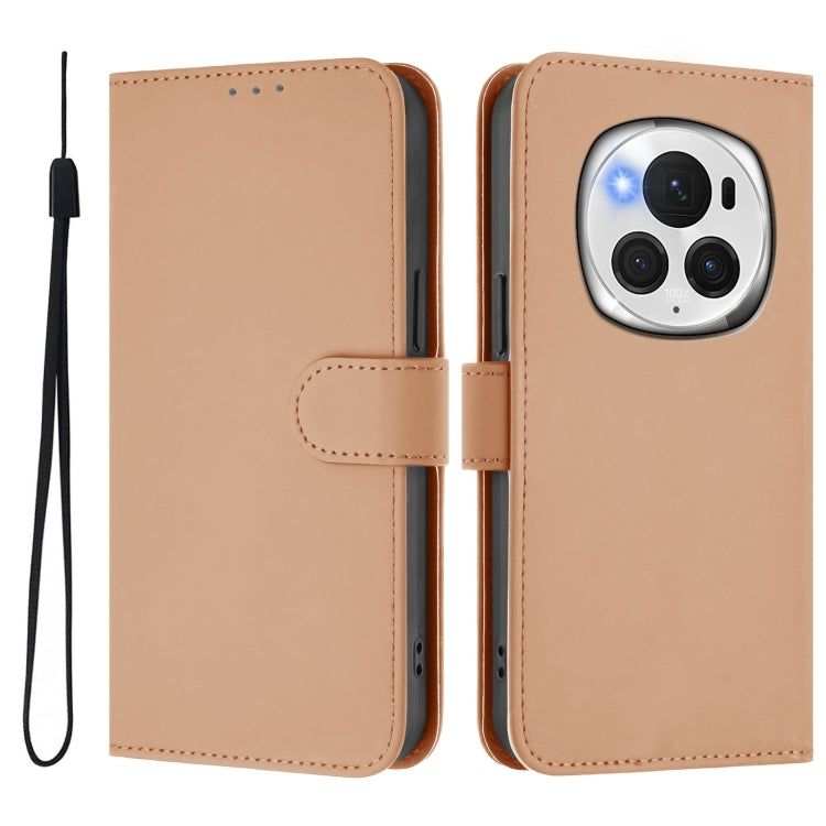 For Honor Magic6 Pro Skin Feel Solid Color Leather Phone Case with Lanyard