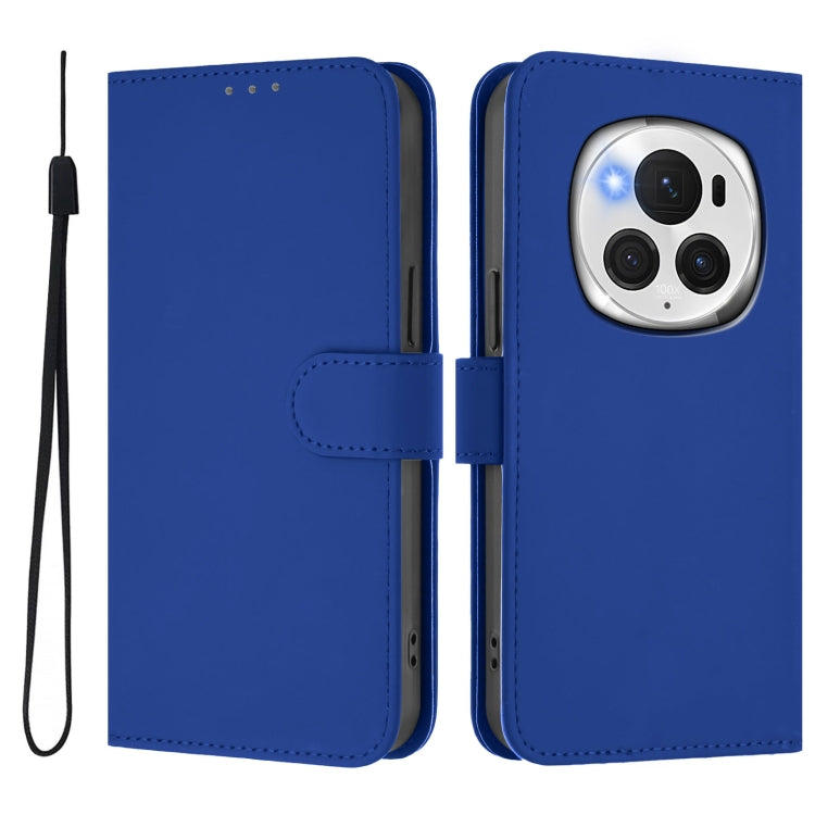 For Honor Magic6 Pro Skin Feel Solid Color Leather Phone Case with Lanyard