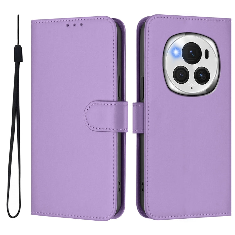 For Honor Magic6 Pro Skin Feel Solid Color Leather Phone Case with Lanyard