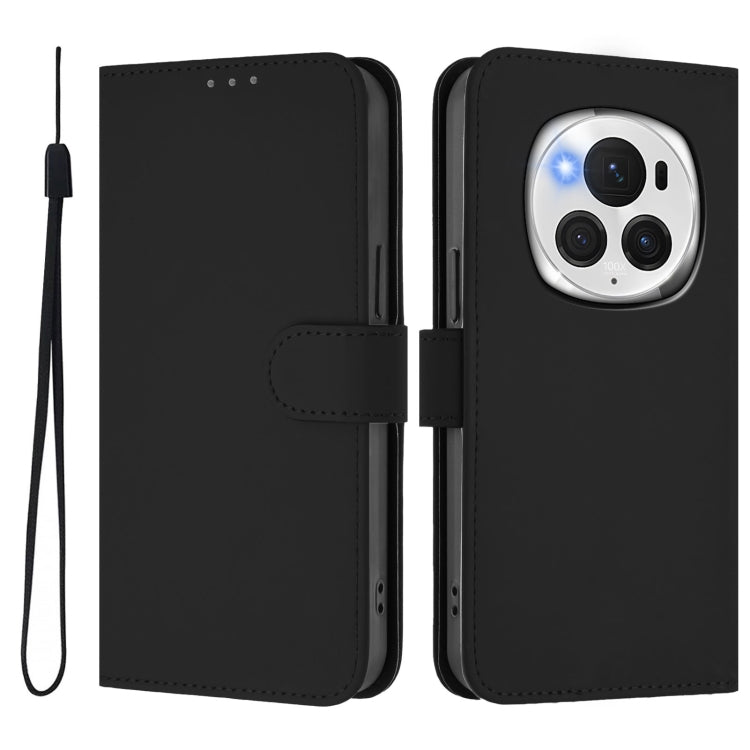For Honor Magic6 Pro Skin Feel Solid Color Leather Phone Case with Lanyard