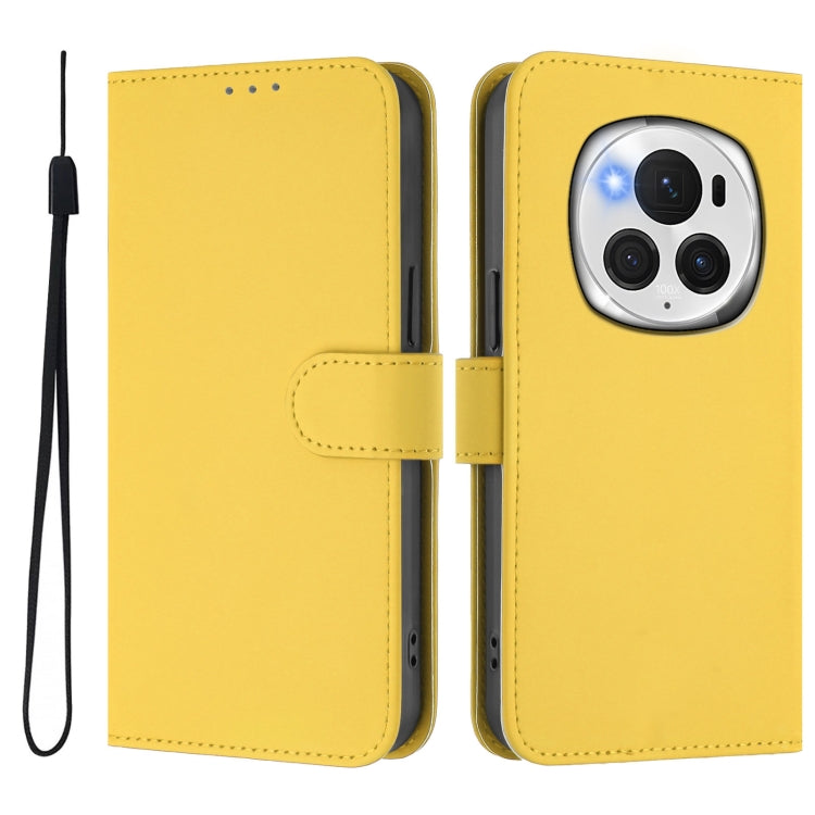 For Honor Magic6 Pro Skin Feel Solid Color Leather Phone Case with Lanyard