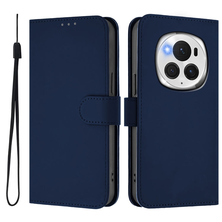 For Honor Magic6 Pro Skin Feel Solid Color Leather Phone Case with Lanyard