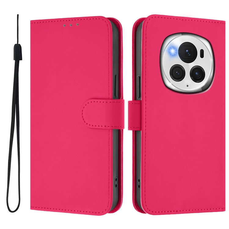 For Honor Magic6 Pro Skin Feel Solid Color Leather Phone Case with Lanyard
