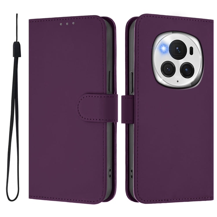 For Honor Magic6 Pro Skin Feel Solid Color Leather Phone Case with Lanyard