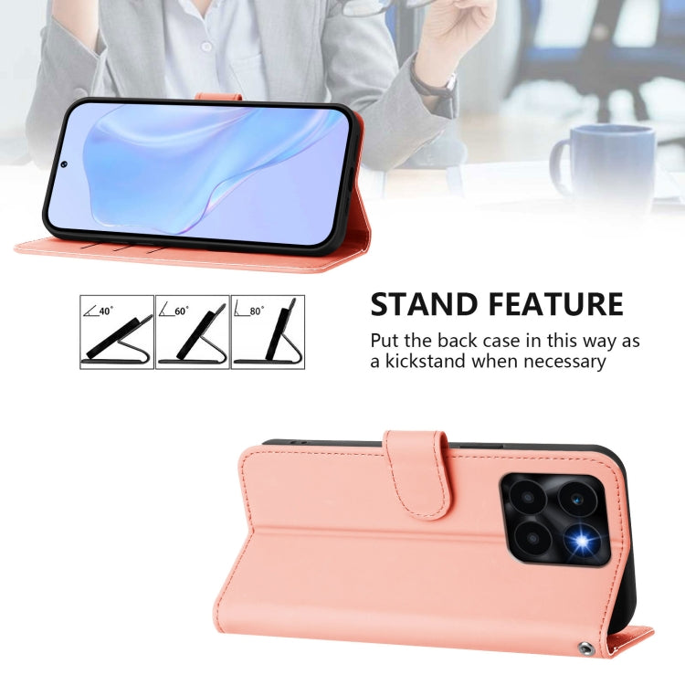 For Honor X6a 4G Skin Feel Solid Color Leather Phone Case with Lanyard