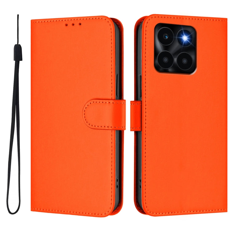 For Honor X6a 4G Skin Feel Solid Color Leather Phone Case with Lanyard