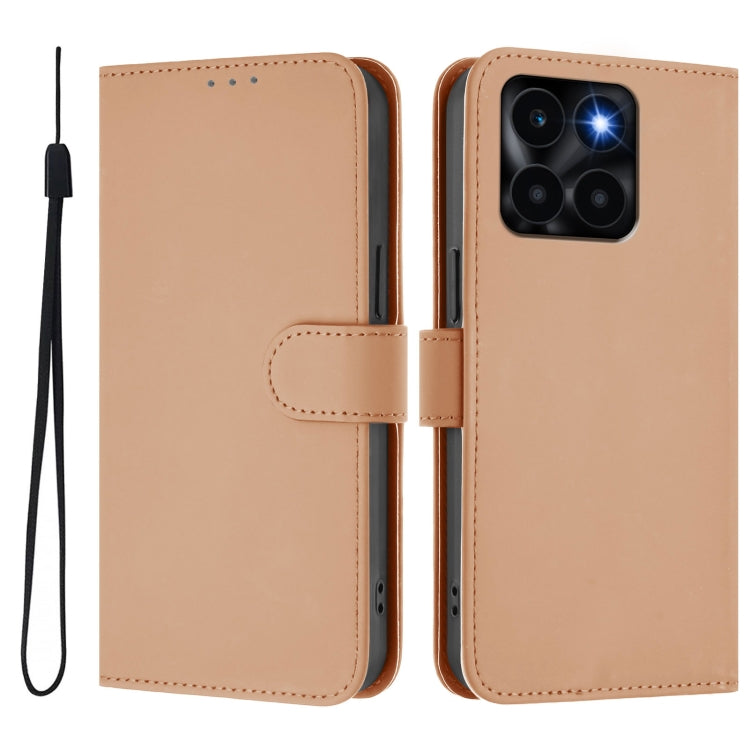 For Honor X6a 4G Skin Feel Solid Color Leather Phone Case with Lanyard