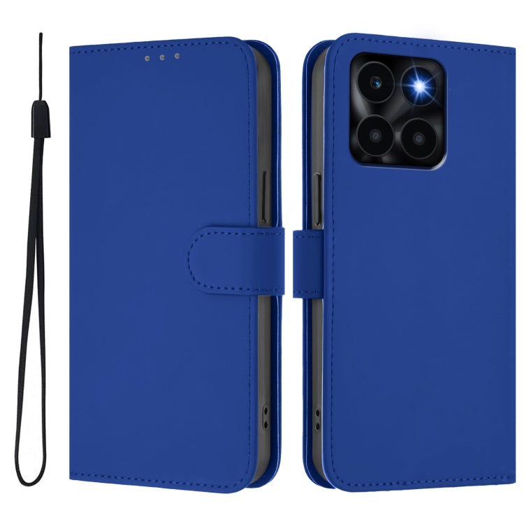For Honor X6a 4G Skin Feel Solid Color Leather Phone Case with Lanyard