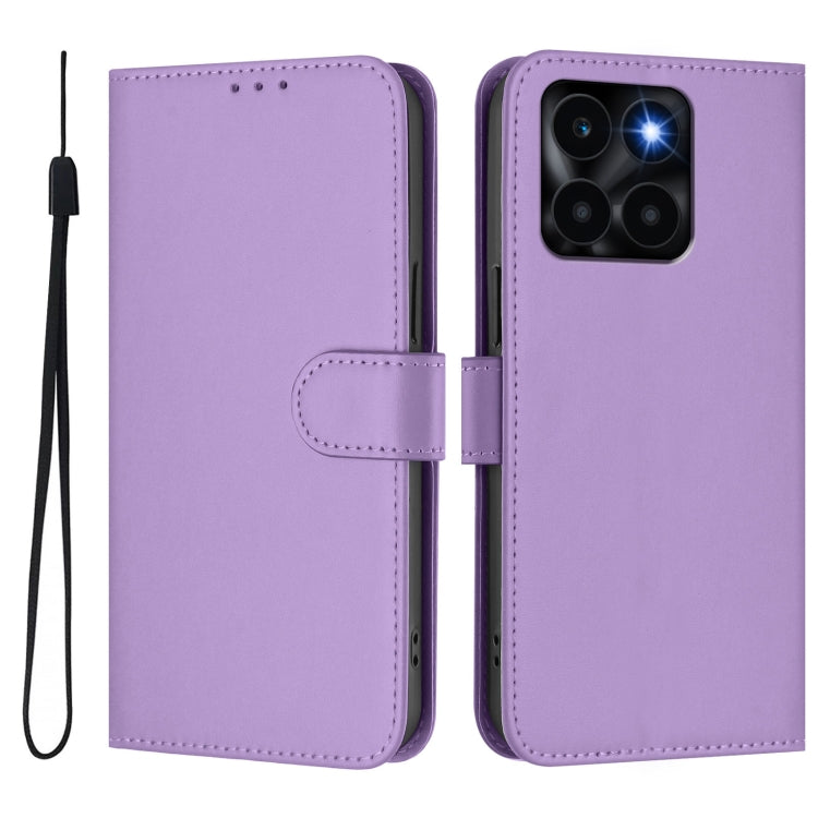 For Honor X6a 4G Skin Feel Solid Color Leather Phone Case with Lanyard