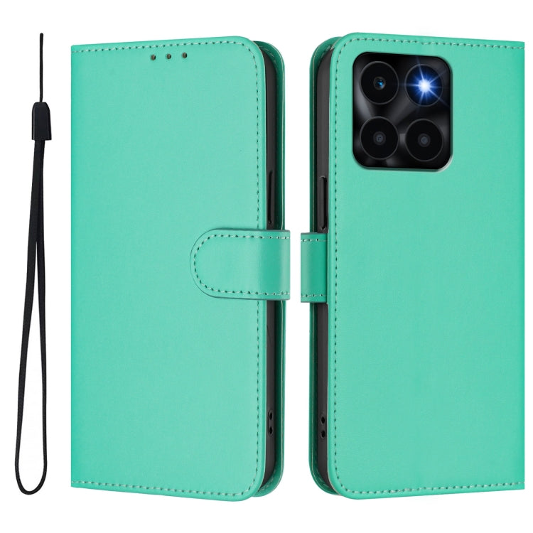 For Honor X6a 4G Skin Feel Solid Color Leather Phone Case with Lanyard