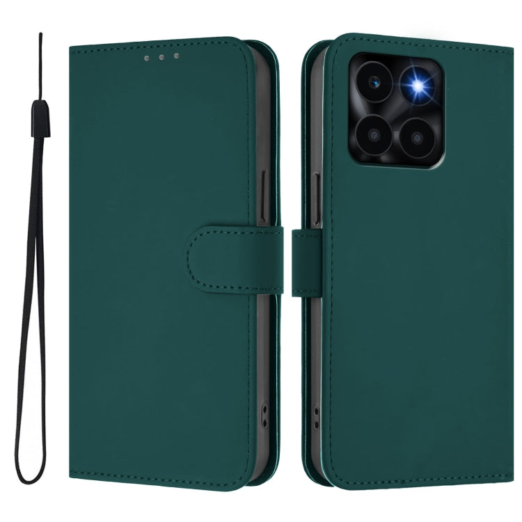 For Honor X6a 4G Skin Feel Solid Color Leather Phone Case with Lanyard
