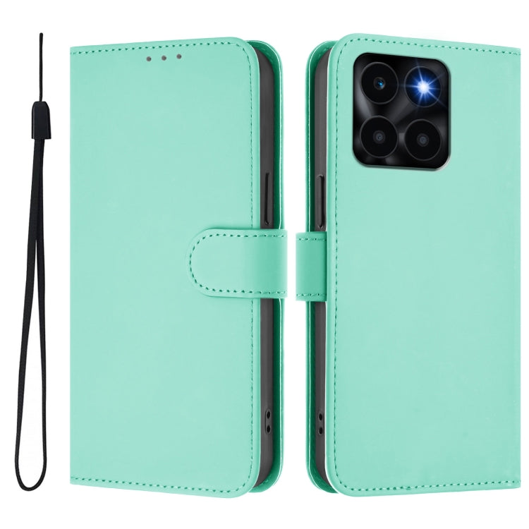 For Honor X6a 4G Skin Feel Solid Color Leather Phone Case with Lanyard