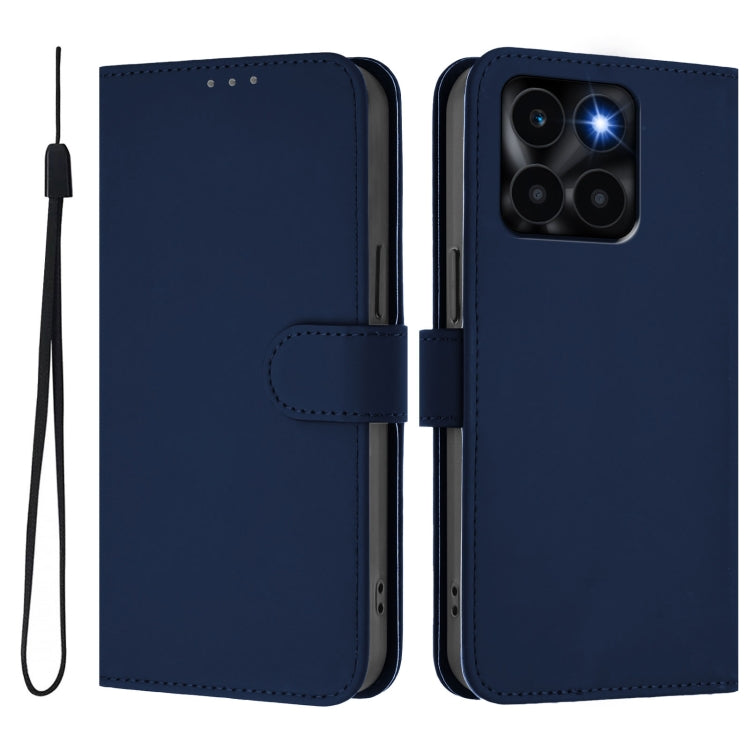 For Honor X6a 4G Skin Feel Solid Color Leather Phone Case with Lanyard