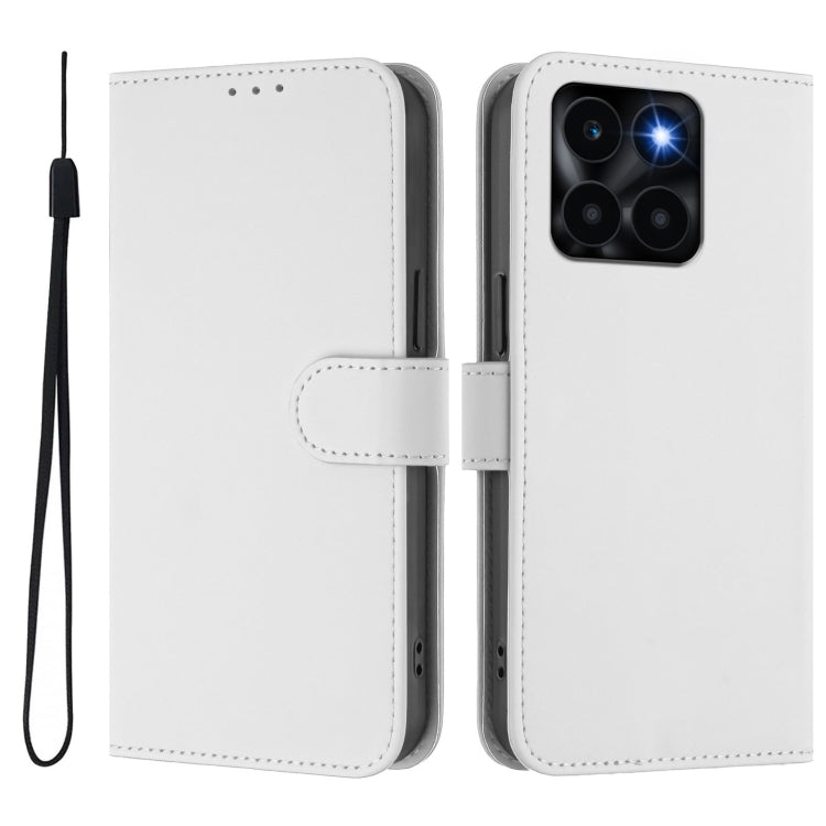 For Honor X6a 4G Skin Feel Solid Color Leather Phone Case with Lanyard