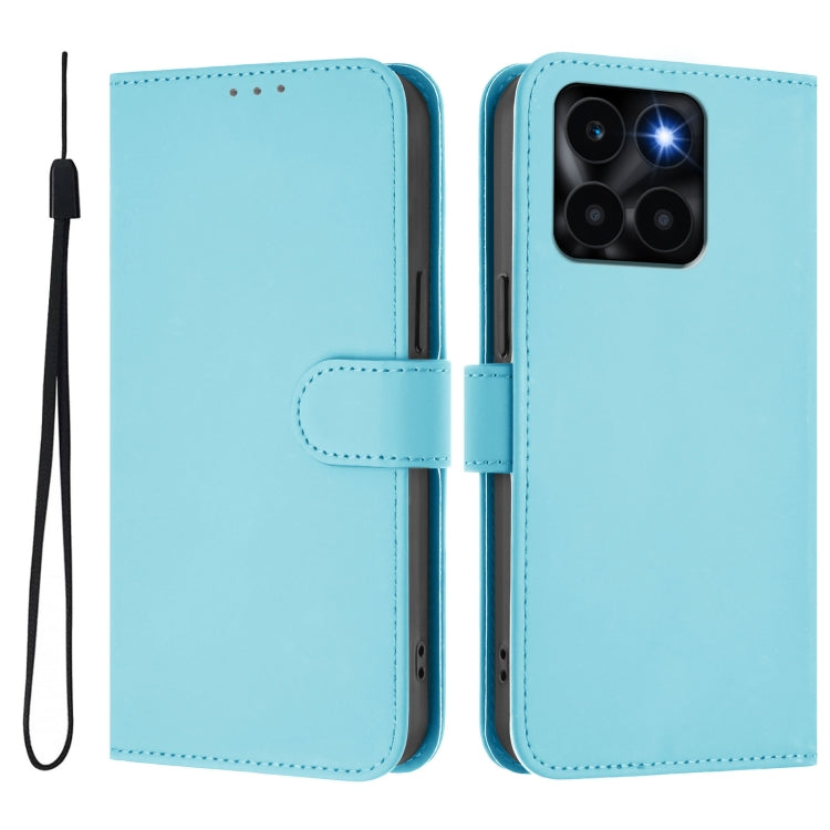 For Honor X6a 4G Skin Feel Solid Color Leather Phone Case with Lanyard
