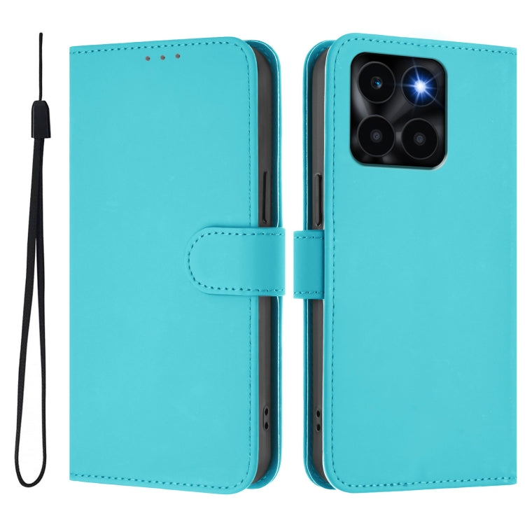 For Honor X6a 4G Skin Feel Solid Color Leather Phone Case with Lanyard