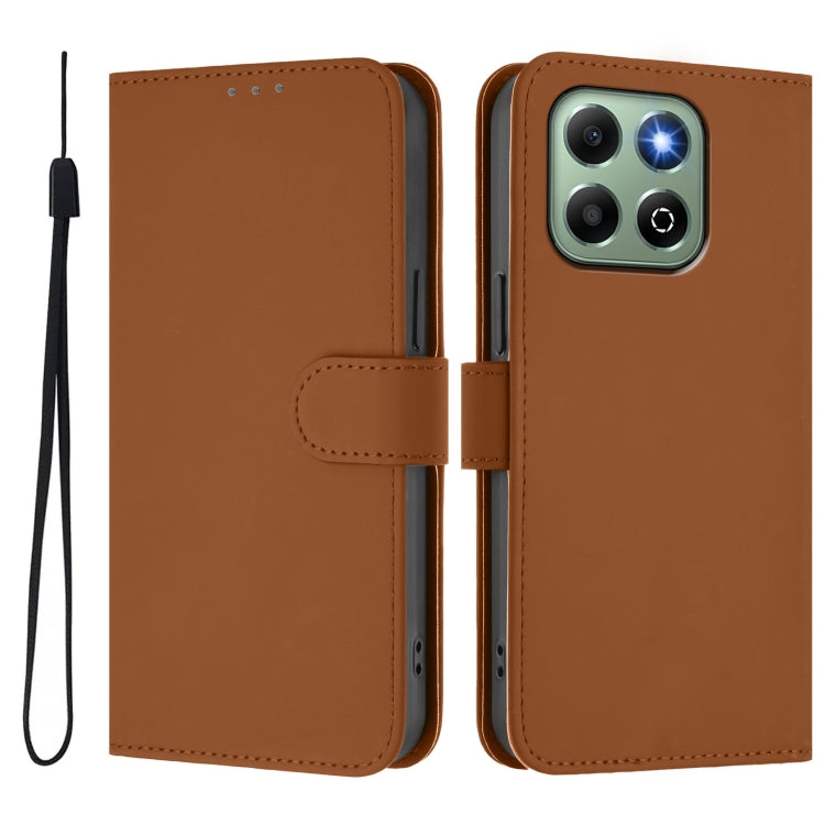 For Honor X6b 4G Skin Feel Solid Color Leather Phone Case with Lanyard