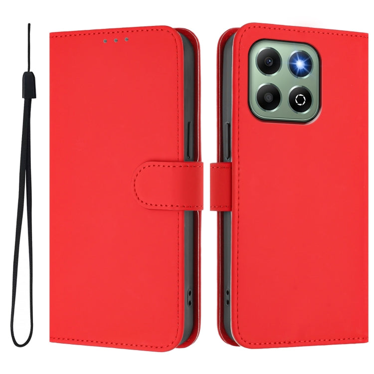 For Honor X6b 4G Skin Feel Solid Color Leather Phone Case with Lanyard
