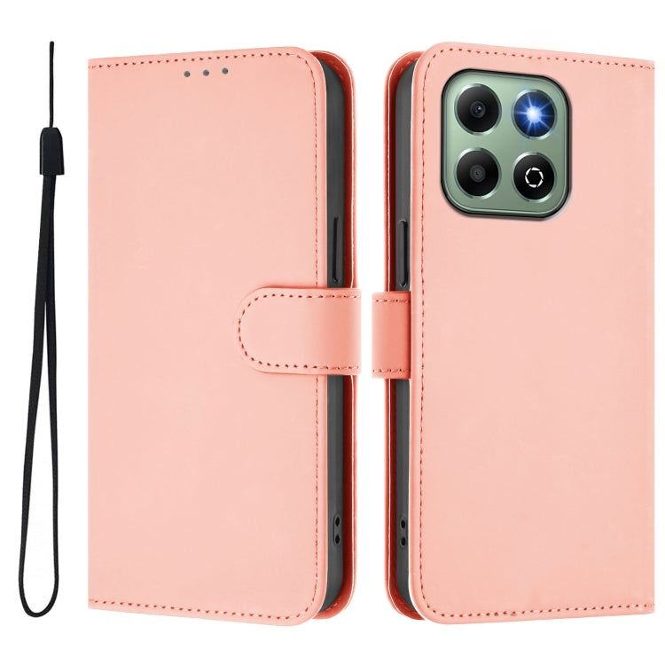 For Honor X6b 4G Skin Feel Solid Color Leather Phone Case with Lanyard