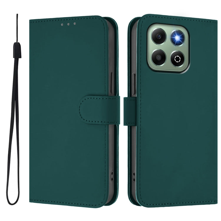 For Honor X6b 4G Skin Feel Solid Color Leather Phone Case with Lanyard