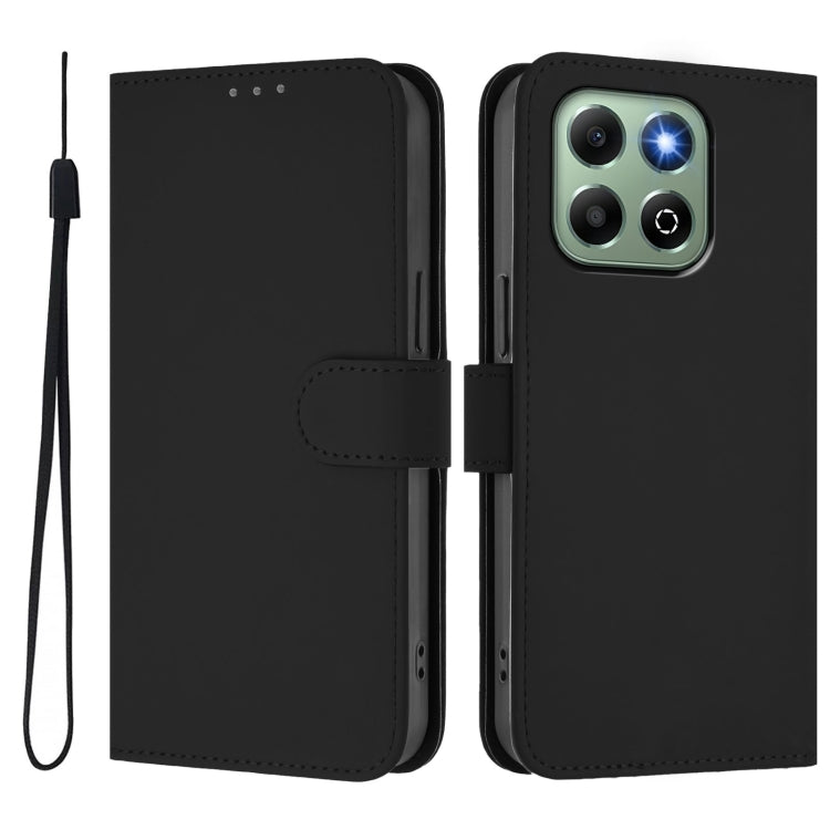 For Honor X6b 4G Skin Feel Solid Color Leather Phone Case with Lanyard