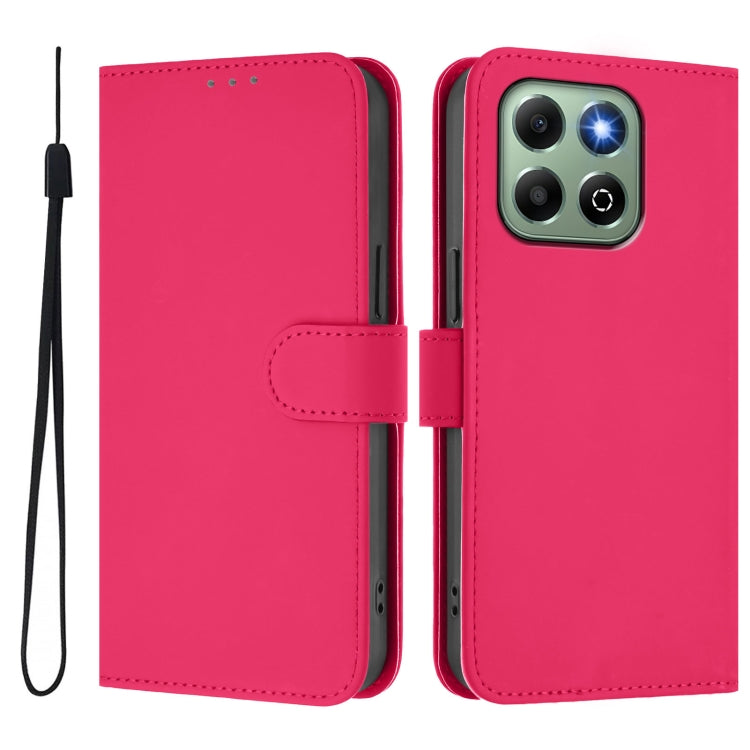 For Honor X6b 4G Skin Feel Solid Color Leather Phone Case with Lanyard