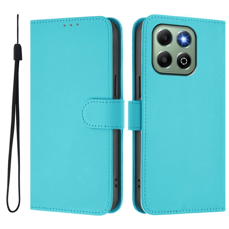 For Honor X6b 4G Skin Feel Solid Color Leather Phone Case with Lanyard