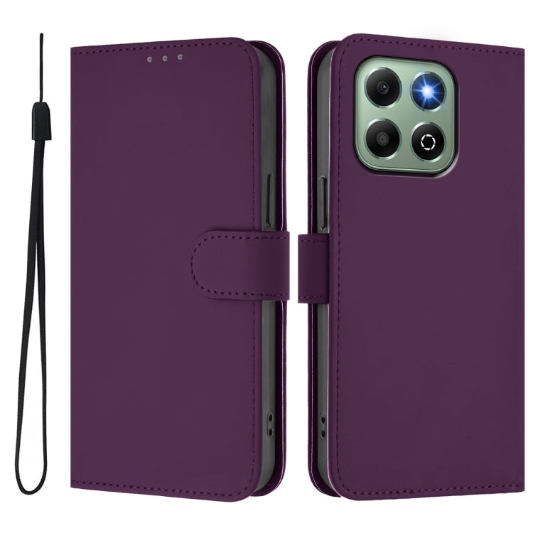 For Honor X6b 4G Skin Feel Solid Color Leather Phone Case with Lanyard