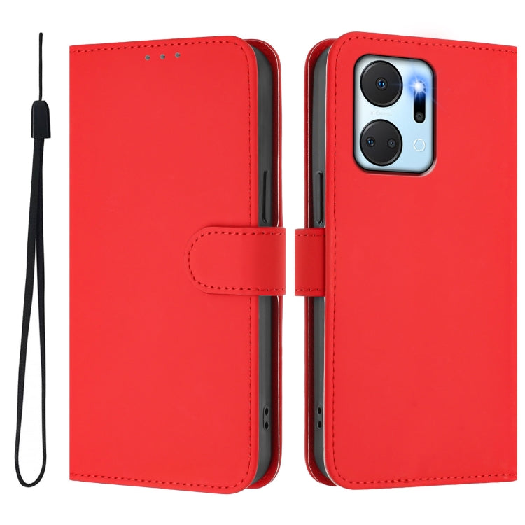 For Honor X7a 4G / Play7T 5G Skin Feel Solid Color Leather Phone Case with Lanyard