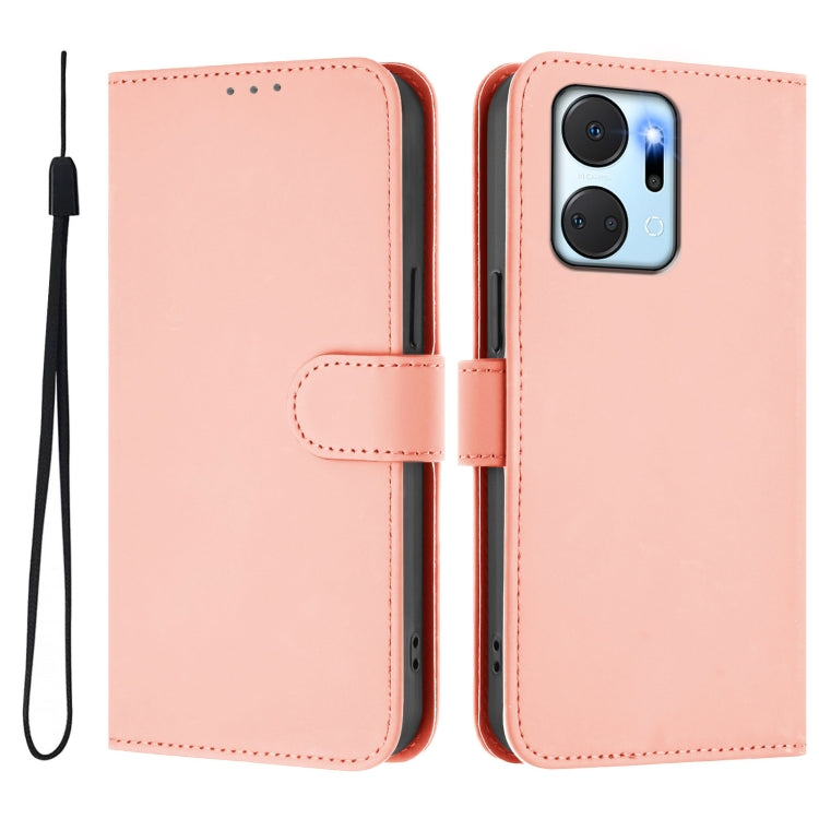 For Honor X7a 4G / Play7T 5G Skin Feel Solid Color Leather Phone Case with Lanyard
