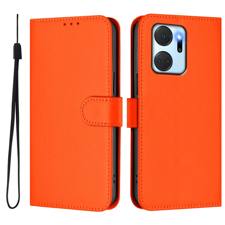 For Honor X7a 4G / Play7T 5G Skin Feel Solid Color Leather Phone Case with Lanyard