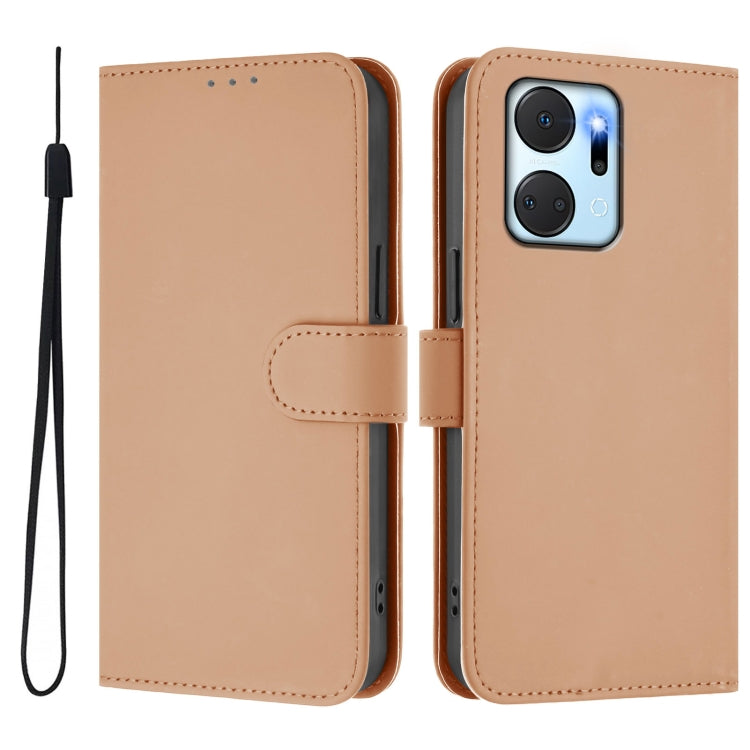 For Honor X7a 4G / Play7T 5G Skin Feel Solid Color Leather Phone Case with Lanyard