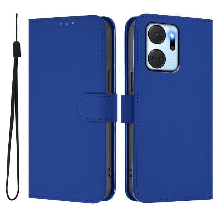 For Honor X7a 4G / Play7T 5G Skin Feel Solid Color Leather Phone Case with Lanyard
