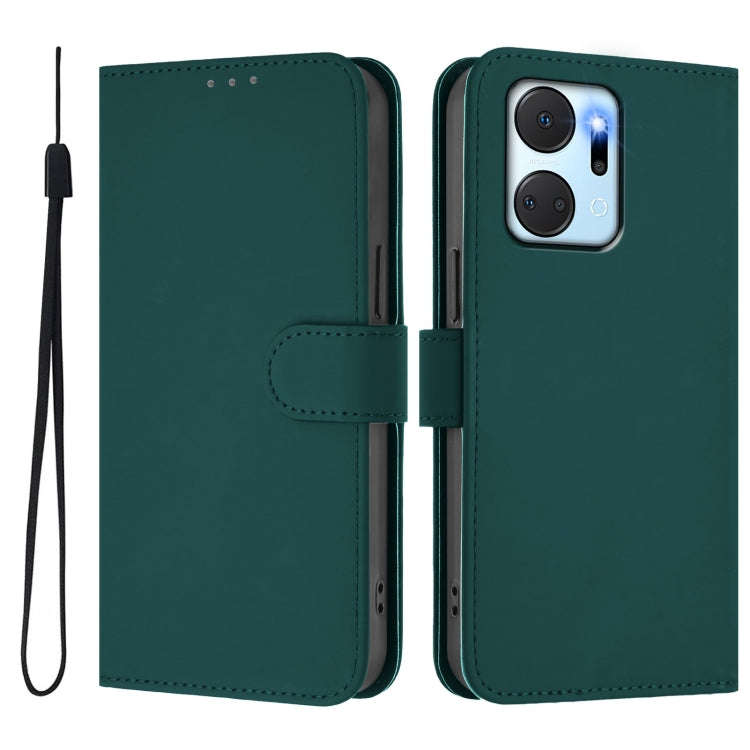 For Honor X7a 4G / Play7T 5G Skin Feel Solid Color Leather Phone Case with Lanyard