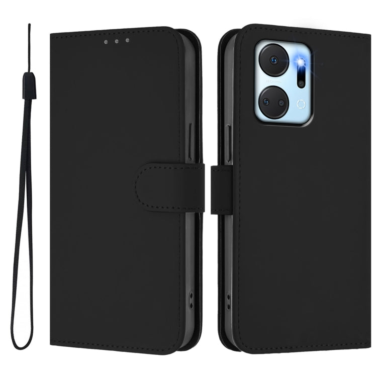 For Honor X7a 4G / Play7T 5G Skin Feel Solid Color Leather Phone Case with Lanyard