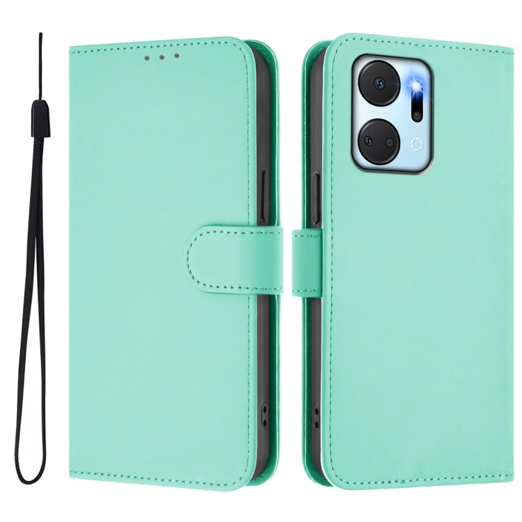 For Honor X7a 4G / Play7T 5G Skin Feel Solid Color Leather Phone Case with Lanyard