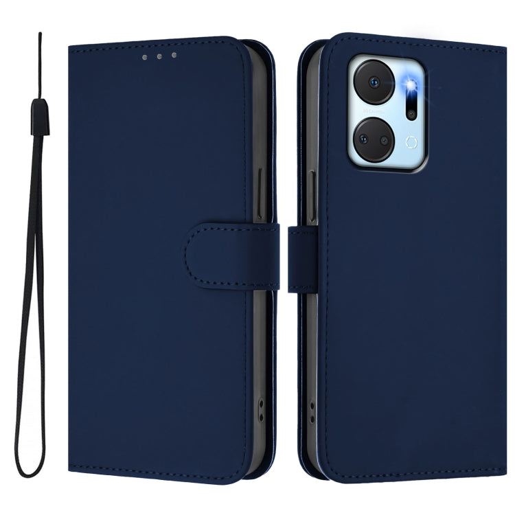 For Honor X7a 4G / Play7T 5G Skin Feel Solid Color Leather Phone Case with Lanyard